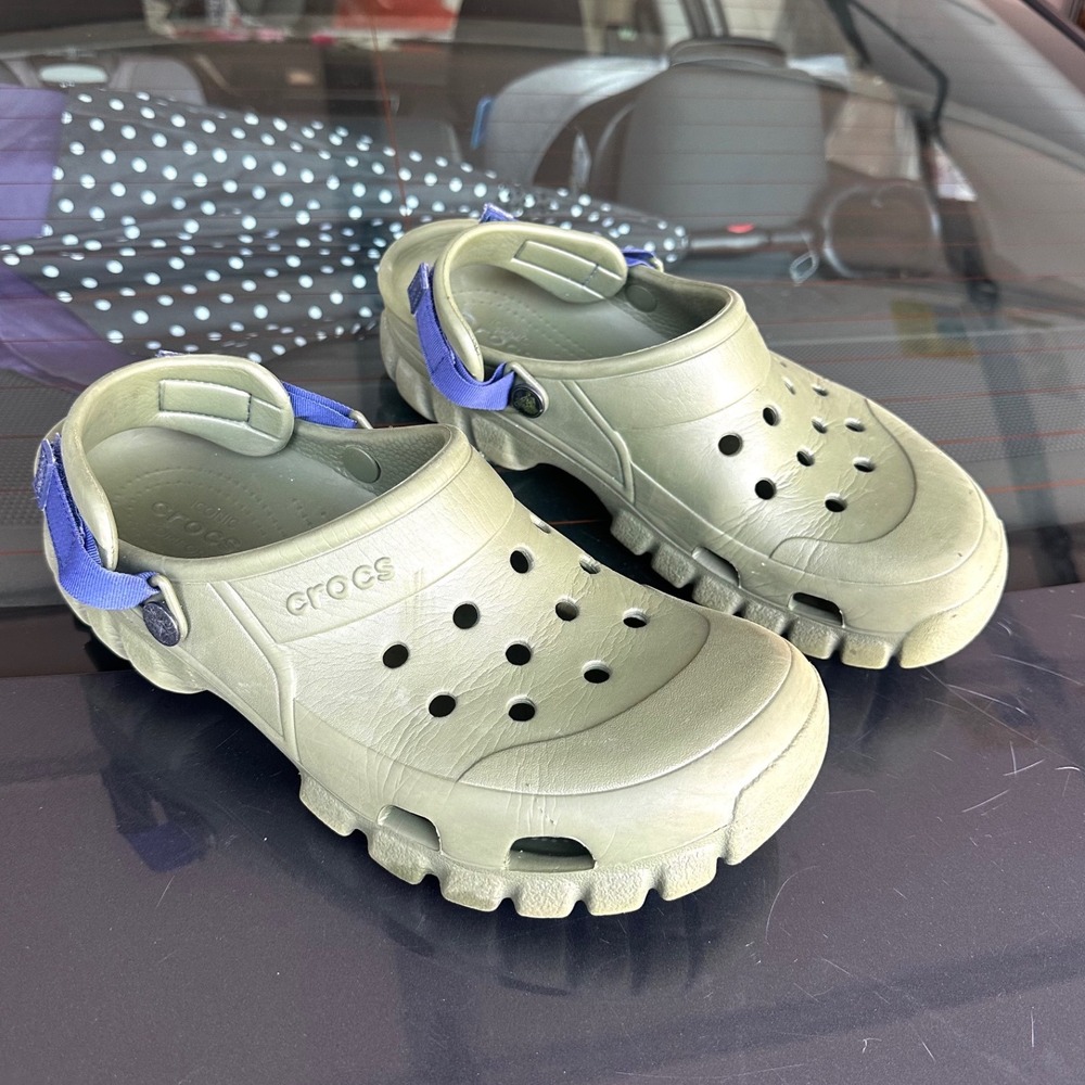 Crocs Offroad Adult Sport Clogs Unisex Size M9 W11 Army Green Blue Strap Sandals - Picture 3 of 15
